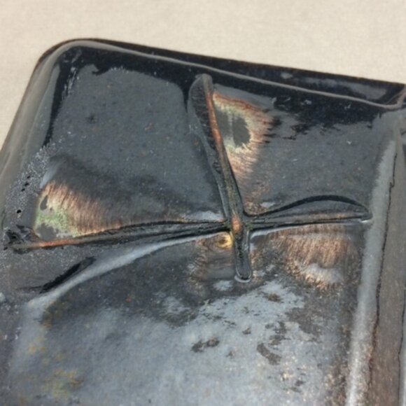 Vintage Enamel on Copper Red Abstract Swirl Ashtray Artisan Handmade - Picture 8 of 14